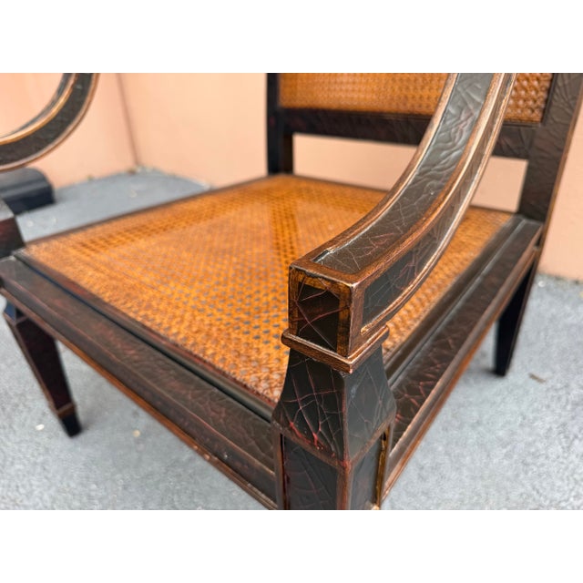 English Vintage Baker Milling Road Lacquered Cane Armchair With Upholstered Cushion For Sale - Image 3 of 10