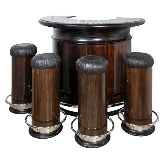 Vintage Walnut and Green Marble Bar with Stools, 1970s, Set of 5 For Sale - Image 9 of 9