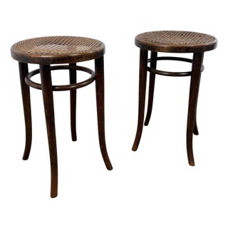 Antique Bentwood Stools with Cane Seats by Michael Thonet, 1890s, Set of 2 For Sale