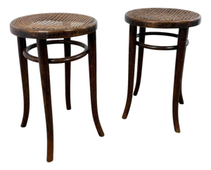 Antique Bentwood Stools with Cane Seats by Michael Thonet, 1890s, Set of 2