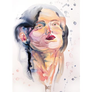 "Subconscious No. 4" Contemporary Original Abstract Portrait Watercolor Painting on Canvas by Elizabeth Becker For Sale