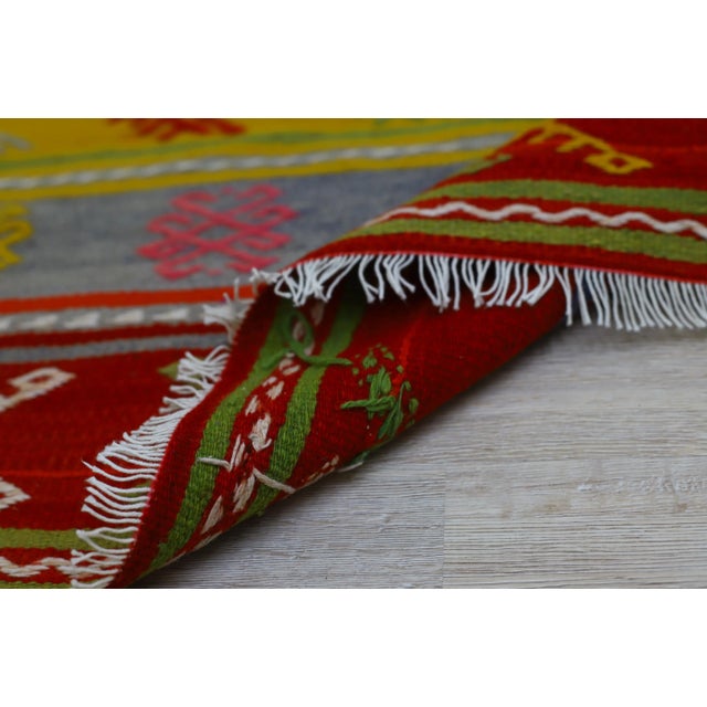 1960s Tribal Turkish Embroidered Flatweave Colorful Kilim Rug For Sale - Image 10 of 11