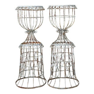 Vintage Patinated Wire Plant Stands - A Pair For Sale