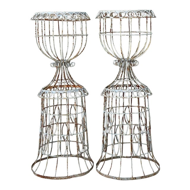 Vintage Patinated Wire Plant Stands - A Pair For Sale
