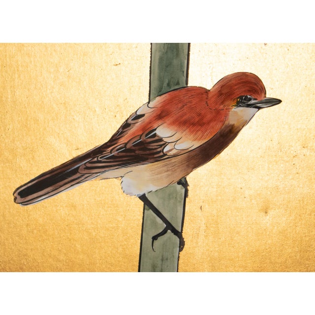 1970s "Chrysanthemums and Sparrows", Antique Style Chinoiserie Painted Screen For Sale - Image 13 of 18