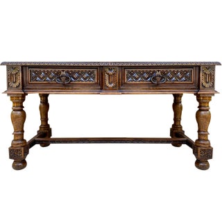 19th Century Spanish Walnut Desk with Two Drawers & Strong Legs, 1890s For Sale