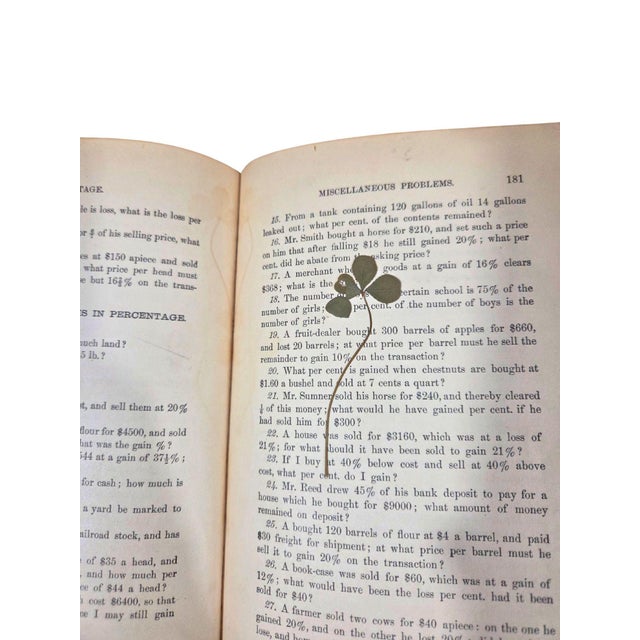Green Antique 1895 Complete Arithmetic by Geo. W. Hull, Ph.D. • American Book Company • Rare School Textbook With Preserved Botanicals For Sale - Image 8 of 11
