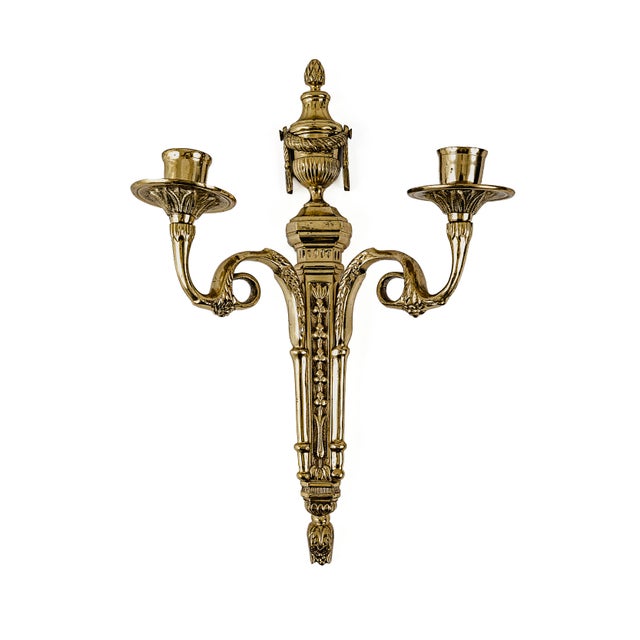 French French Neoclassical Style Bronze/Brass Two-Arm Wall Sconces Set of 2 For Sale - Image 3 of 15