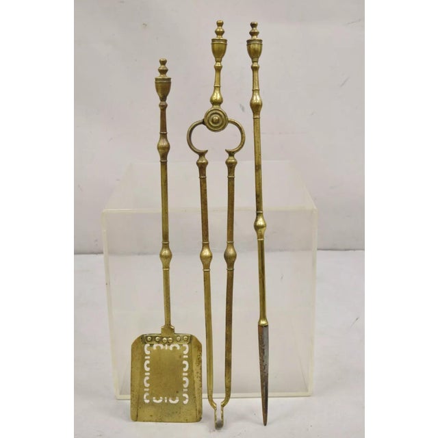 Antique English Federal Sheraton Brass Urn Finial Fireplace Tool Set- 3 Pieces For Sale - Image 11 of 11