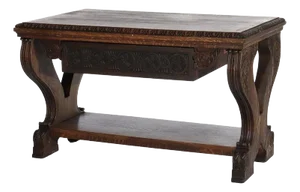 Arts & Crafts Carved Oak Trestle Library Table With Lyre Form Legs C1910