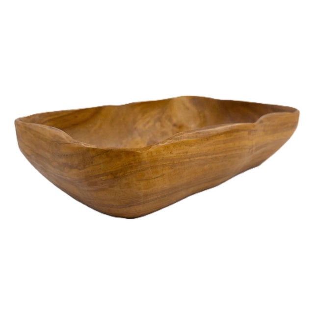 Hand-Carved Peruvian Olive Wood 15.75"l Serving Bowl With Beautiful Sculpted Rim For Sale