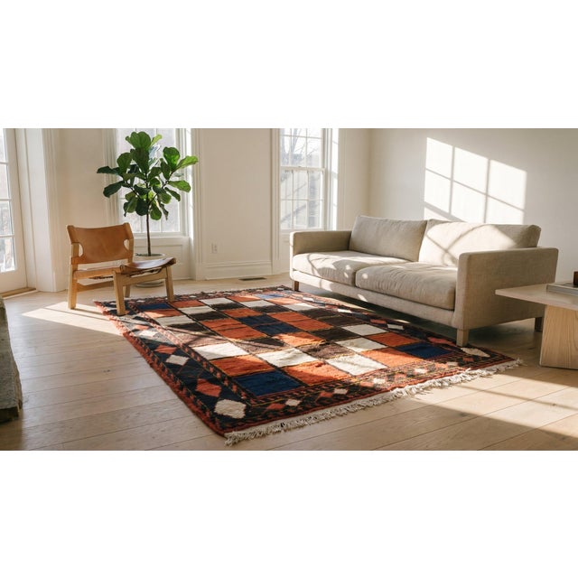 Textile 1930s Multicolor Checks Tribal Antique Persian Gabbeh Rug 7'8" X 10' Handknotted Wool Carpet For Sale - Image 7 of 8