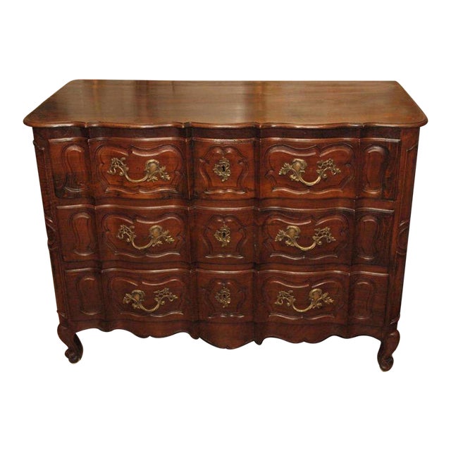 French Arbalette Louis XV Walnut 3 Drawer Commode 19th Century For Sale