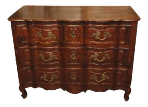 French Arbalette Louis XV Walnut 3 Drawer Commode 19th Century
