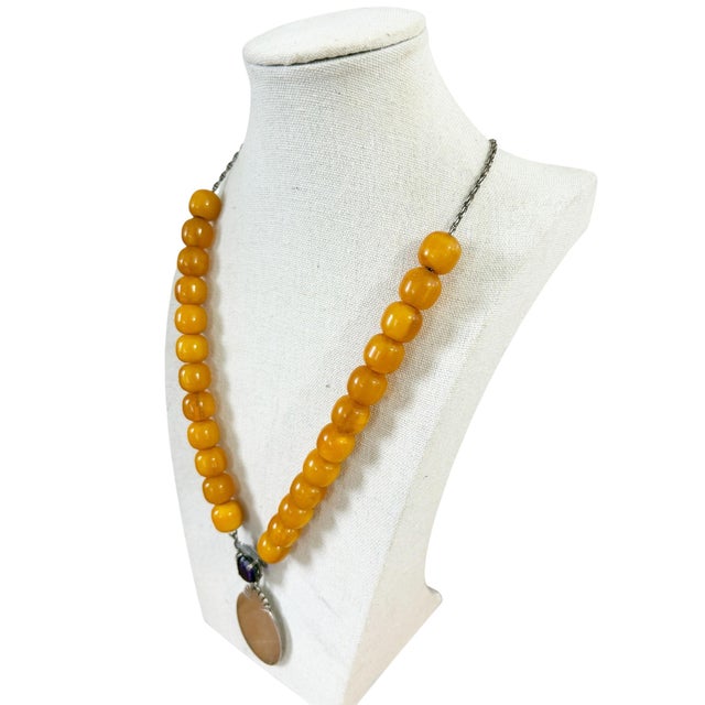 Metal Vintage Designer Silver Pendant Amber and Brazilian Amethyst Necklace For Sale - Image 7 of 10