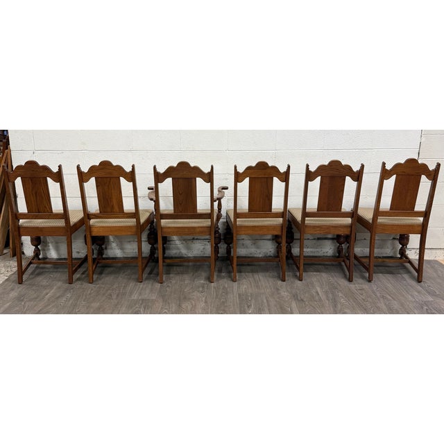 Vintage Jacobean Revival or English Tudor Style Oak Dining Chairs - Set of 6 For Sale - Image 12 of 16