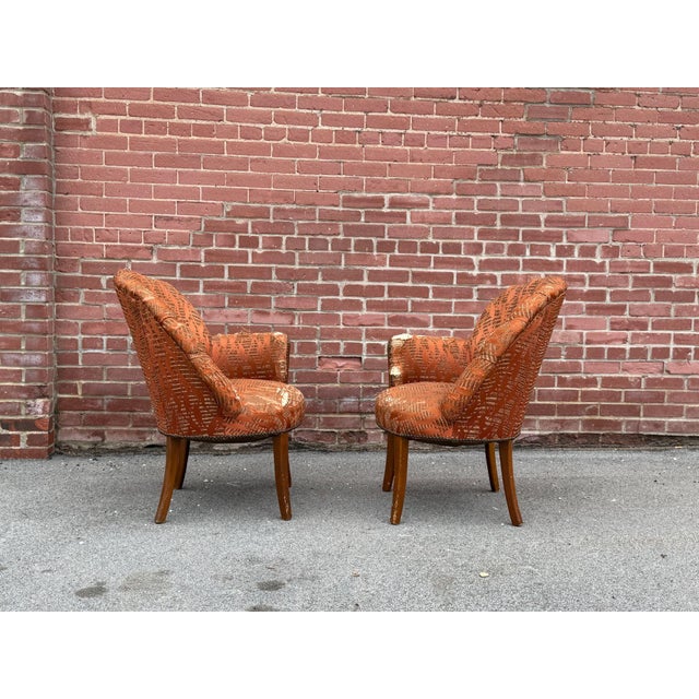 Terra Cotta Petite Art Deco Channel Back Shell Chairs, Pair For Sale - Image 8 of 13