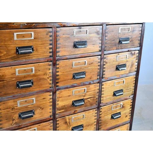 Bank of Pine Workshop Drawers, 1940s For Sale - Image 6 of 10