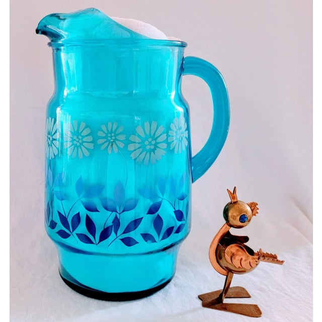 Mid-Century Modern Reduced ~ Mid-Century Blues Glass Lemonade Pitcher For Sale - Image 3 of 5
