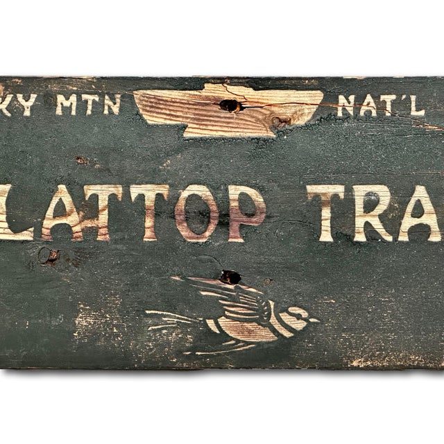 Charcoal Authentic Old Aged & Weathered Hand Painted Wood Sign From Flattop Trail Rocky Mountian National Park Colorado For Sale - Image 8 of 18