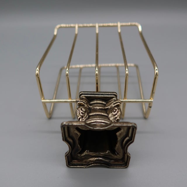 Metal Vintage Brass Letter Rack With Ornate Cast Pedestal Base — Victorian Style For Sale - Image 7 of 7