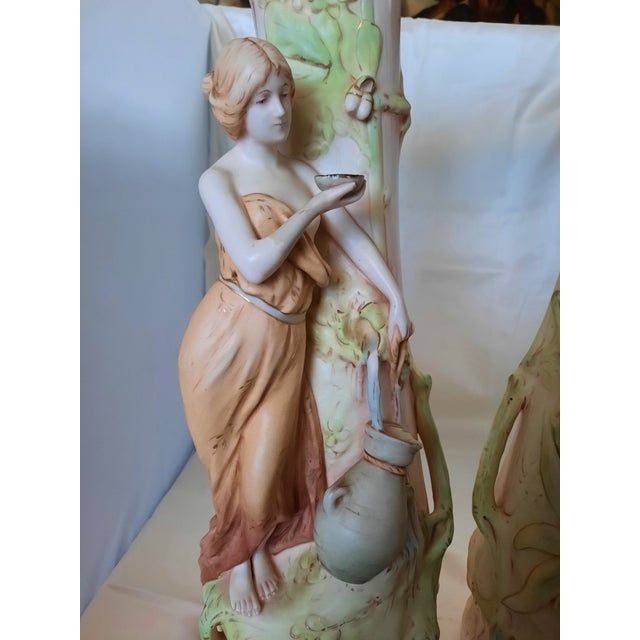 Antique Royal Dux Bohemia Art Nouveau Porcelain Nymph Vases, Pair - C. 1920s For Sale In New York - Image 6 of 9