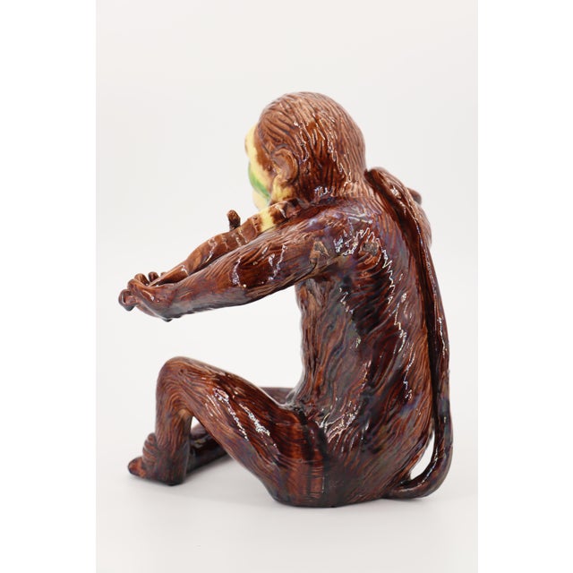 Rustic European 19th Century Monkey Playing Violin, Portuguese Palissy Ware For Sale - Image 3 of 15