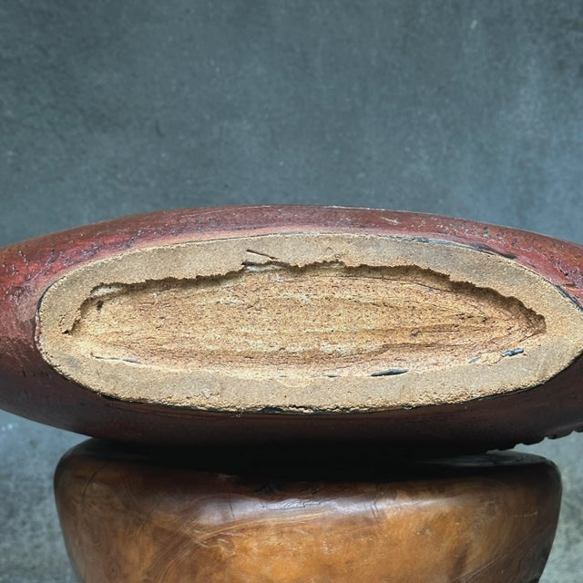 Vintage Monumental Postmodern Brutalist Hand Built Clay Vessel With Green Glaze Interior For Sale - Image 12 of 12