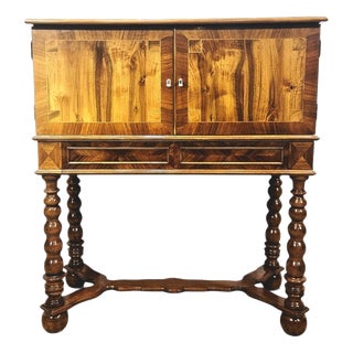 19th Century Baroque Walnut Cabinet with Inlays and Turned Legs For Sale