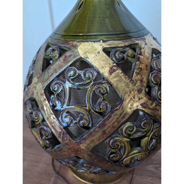 Metal Mid-Century Extra Large Avocado Weave Lamp For Sale - Image 7 of 12