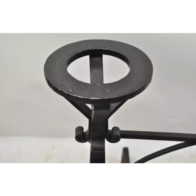 Late 19th Century Antique Mission Arts & Crafts Wrought Iron Fireplace Andirons & Fender - 3 Piece Set For Sale - Image 5 of 12
