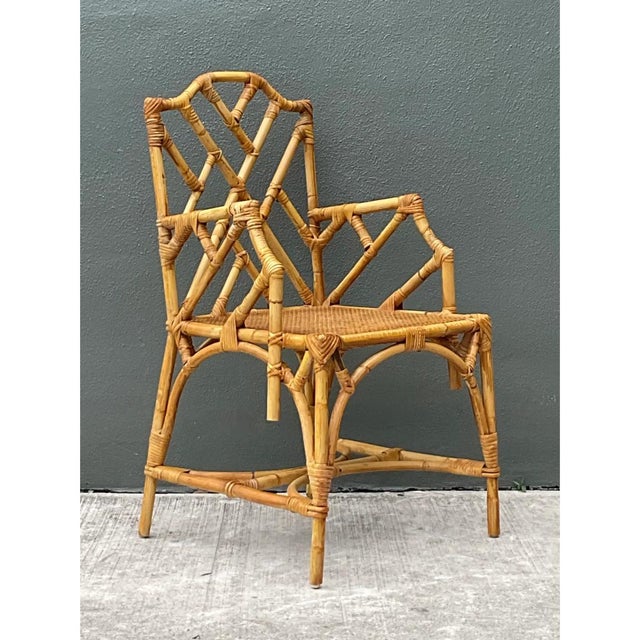 Late 20th Century Vintage Chinese Chippendale Rattan Chair For Sale - Image 5 of 12