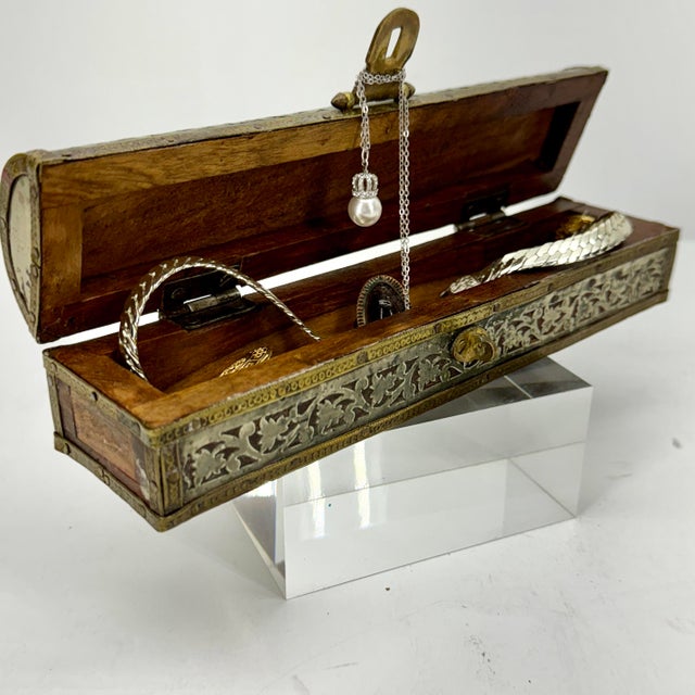 Early 20th Century Small Narrow Dome Top Brass Silver Jewelry Box For Sale In Philadelphia - Image 6 of 12