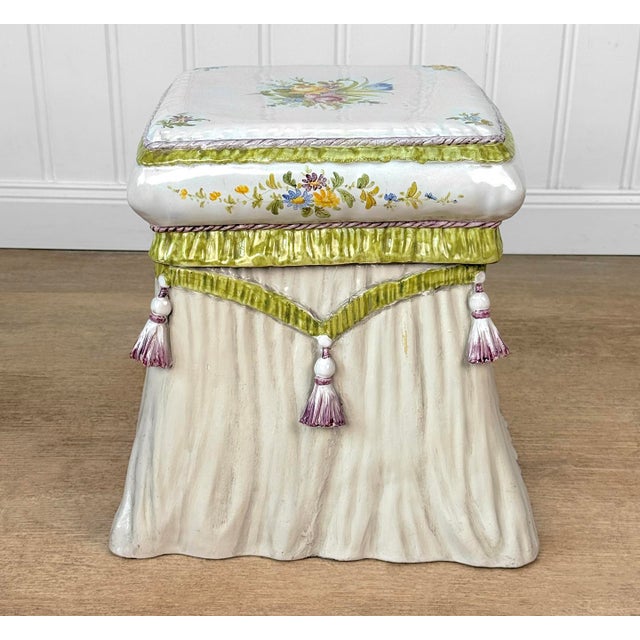 Vintage Italian Majolica Porcelain Ottoman Garden Stool For Sale - Image 4 of 11