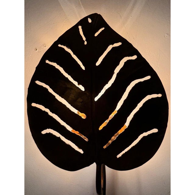 Hollywood Regency Monstera Leaf Lamp in the style of Maison Jansen, France, 1980s For Sale - Image 3 of 14