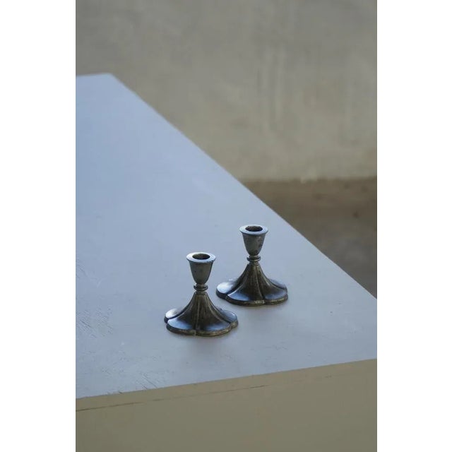 Danish Art Deco Tin Candleholders attributed to Just Andersen, 1930, Set of 2 For Sale - Image 6 of 14