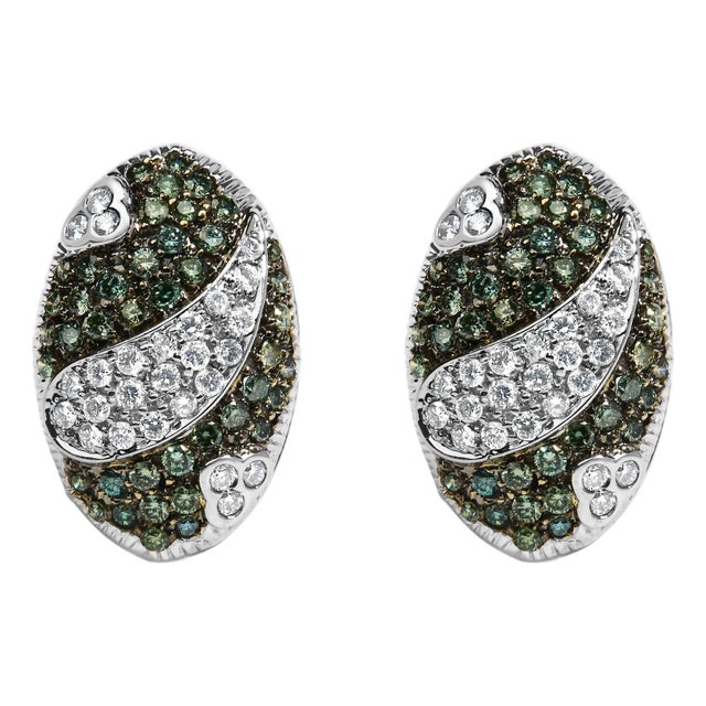 14K White Gold 2.00 Cttw White and Treated Blue Diamond Oval Shield Omega Back Earrings, A Pair For Sale