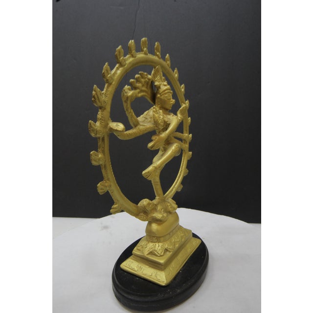 Metal 1970s Bright Brass Nataraja Dancing Shiva Sculpture on Wooden Base – 8" For Sale - Image 7 of 17