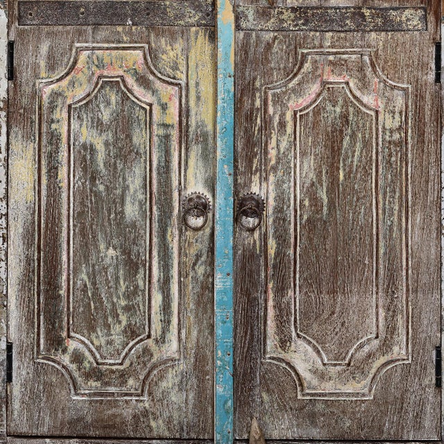 Nightstand constructed from antique Indian painted teakwood doors and architectural elements, showcasing the depth,...