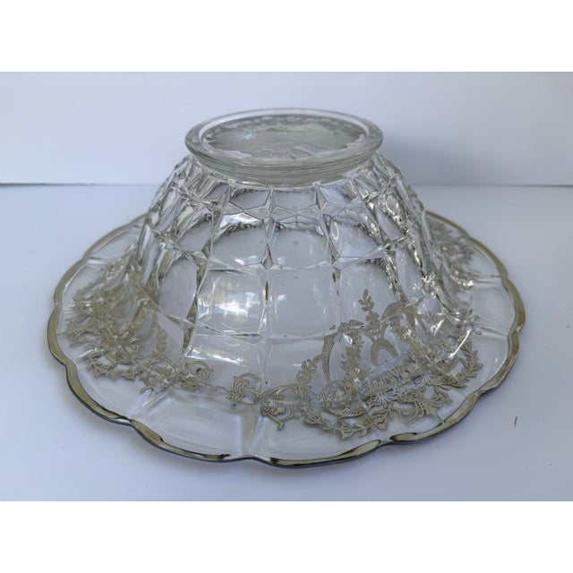 Mid-Century Silver Overlay Pressed Glass Centerpiece Bowl With Scalloped Rim For Sale - Image 10 of 11