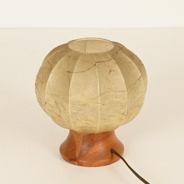 Mid-Century Cocoon Table Lamp with Wood Base by Achille Castiglioni for Flos, Italy, 1960s For Sale - Image 10 of 15