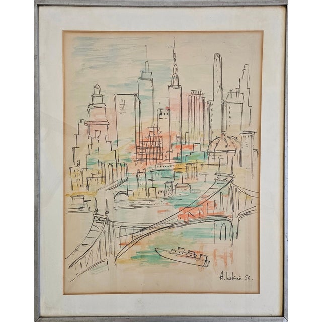 A. Lukac, New York, 1956, Watercolor For Sale