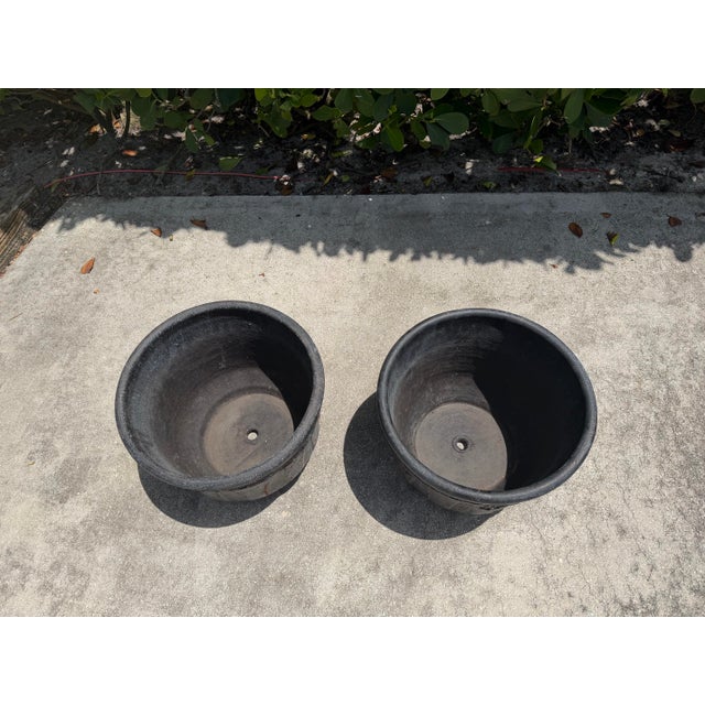 Late 20th Century Vintage Mexican Blackwashed Terracotta Planters – Pair For Sale - Image 5 of 11