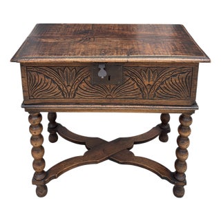 Antique 18th C Carved Walnut Bible Box Side Table For Sale