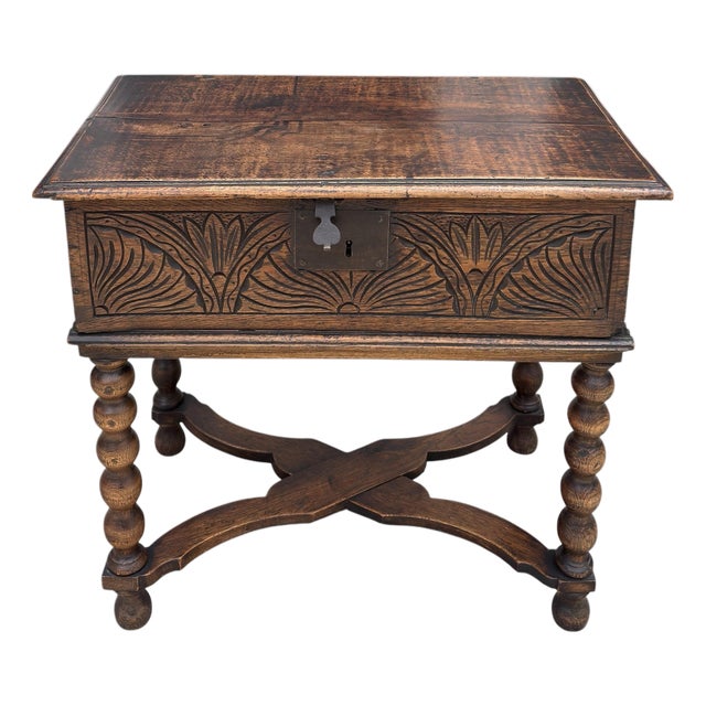 Antique 18th C Carved Walnut Bible Box Side Table For Sale