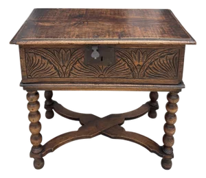 Antique 18th C Carved Walnut Bible Box Side Table