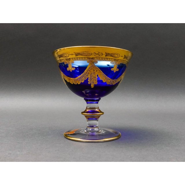 Mid 20th Century Interglass Italy 24k Gold Cobalt Blue Crystal Compote Serving Bowls- Set of 6 For Sale In Miami - Image 6 of 10