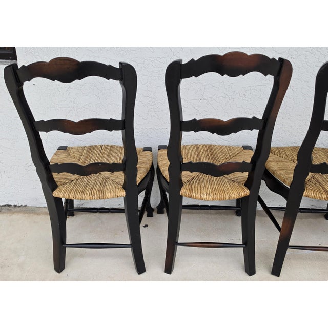French Country Ladderback Rush Seat Dining Chairs Set of 4 For Sale - Image 15 of 18