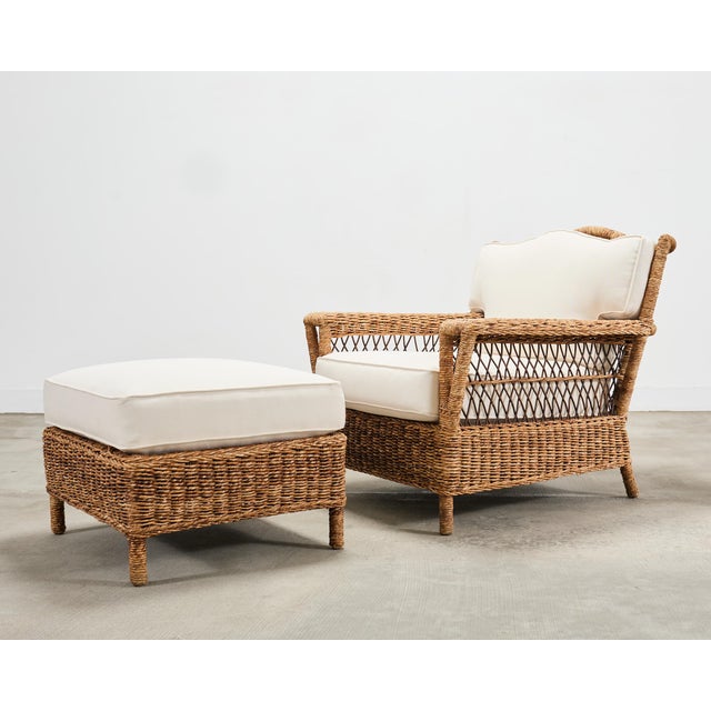 Pair of Ralph Lauren Organic Wicker Rope Armchairs + Ottoman For Sale - Image 12 of 18