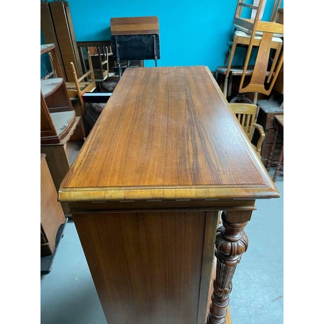 Brown Antique Hand Carved Dresser Cabinet, Berkey & Gay, Jacobean Revival, Walnut and Burl Wood For Sale - Image 8 of 10